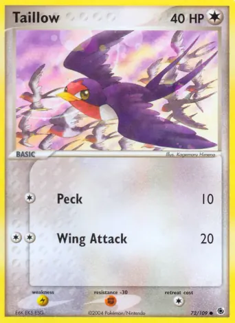 Taillow Pokémon card #72