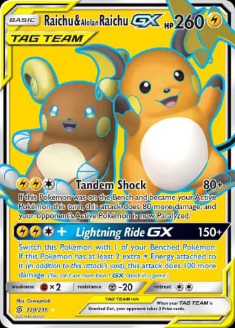 Raichu & Alolan Raichu GX Pokémon card #220