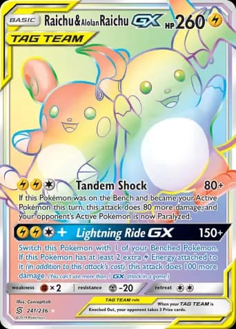 Raichu & Alolan Raichu GX Pokémon card #241