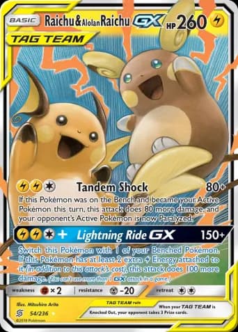 Raichu & Alolan Raichu GX Pokémon card #54