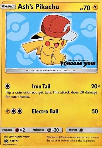 Ash's Pikachu Pokémon card #SM113