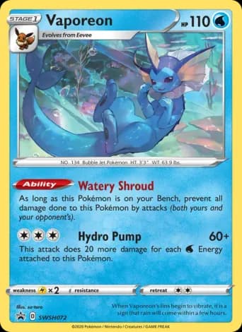 Vaporeon Pokémon card #SWSH072